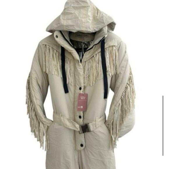 Stunning ivory Fringe skiing outfit SzM winter snow wear snowboard ski wear - Picture 5 of 16